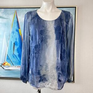Le Marais Blouse Paris Silk Embroidered Blue Ombre Size Large